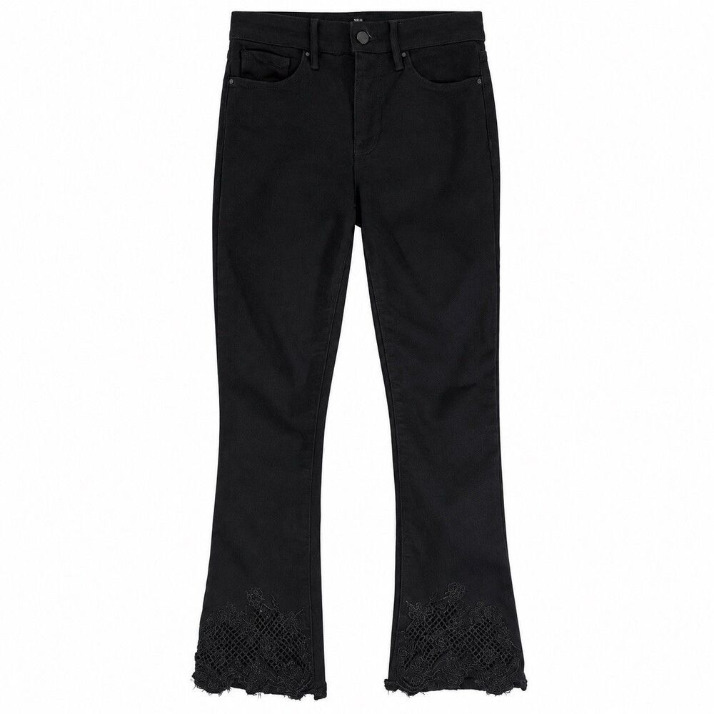 White House Black Market Jeans Womens 00 Black High Rise Boot Crop Lace Hem